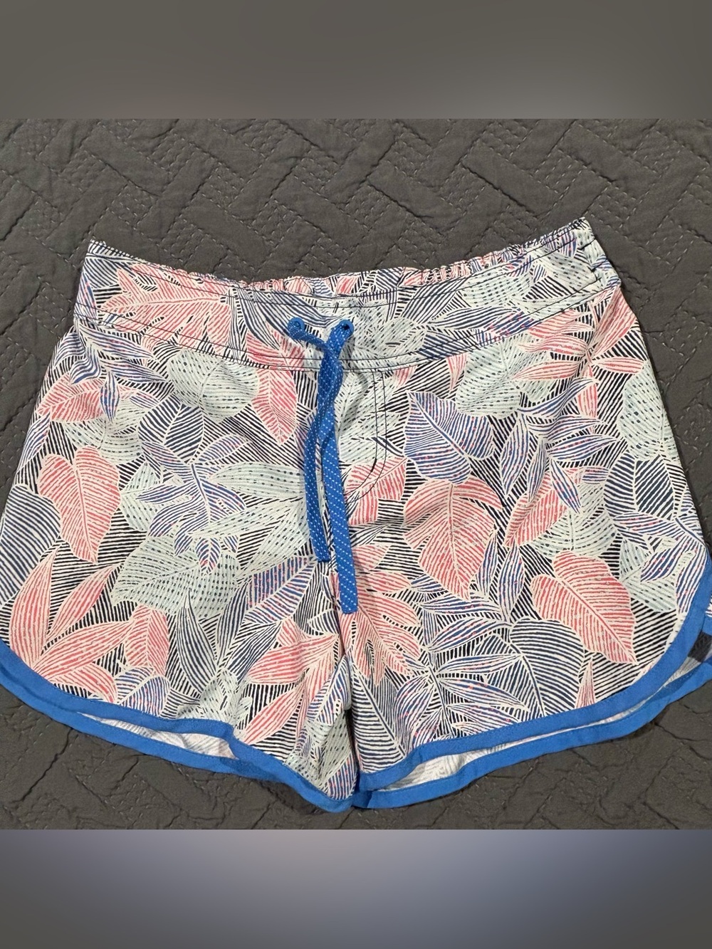 Columbia Women's Tropical Leaf Athletic Shorts in Pink, Blue, and White